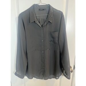 Apt. 9 Womens Shirt Mixed Media Sheer Panel Button Down Gray XL